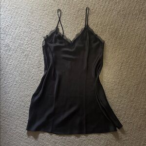 Victoria’s Secret Black Satin Lace Camisole Slip Chemise Night Gown Dress M